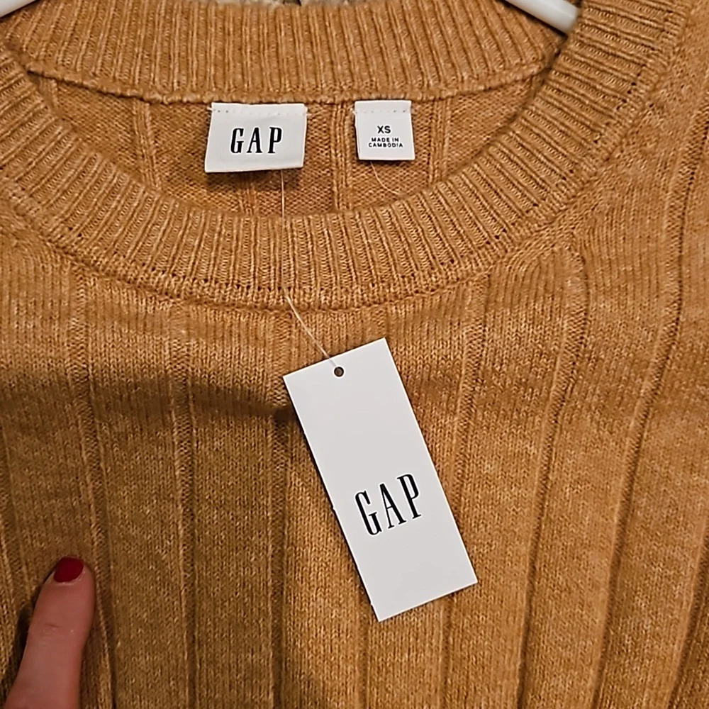 Nwt gap tan beige long sleeve ribbed sweater dress camel brown xs - Picture 3 of 5